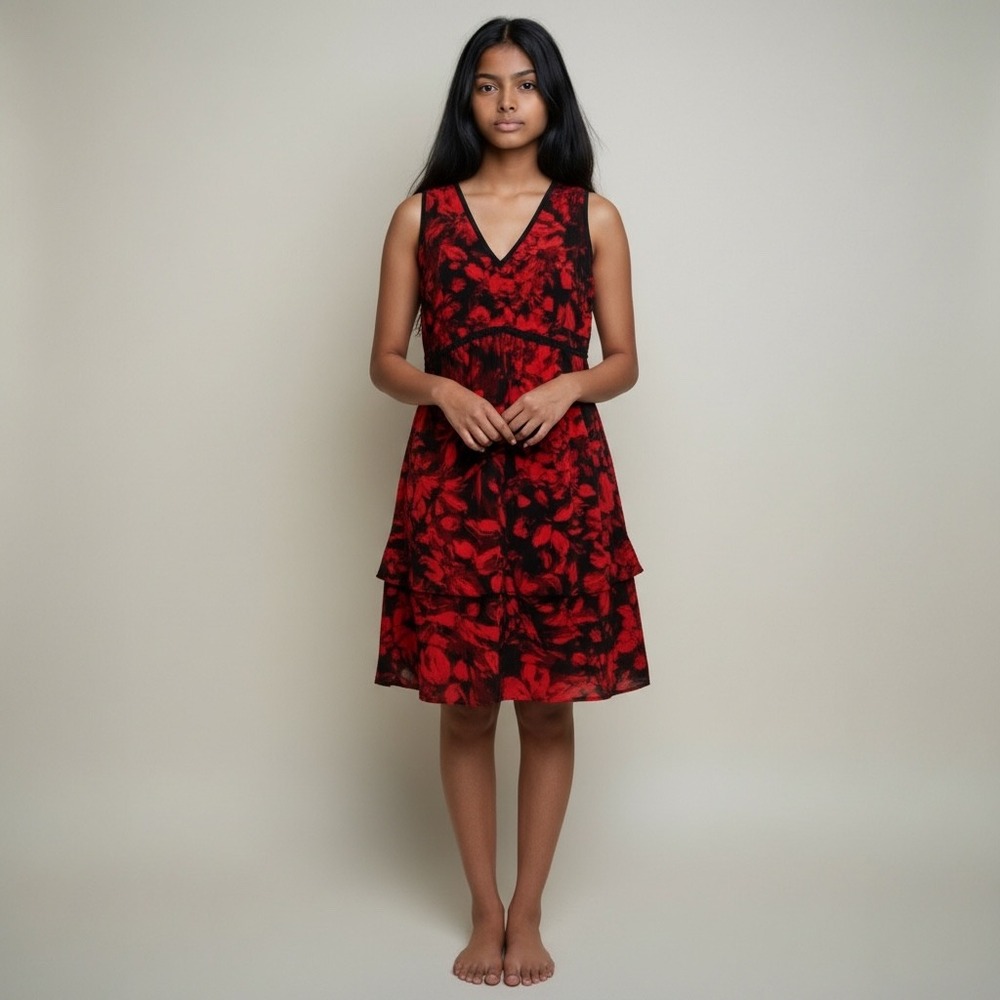 Simply Vera Vera Wang Red/Black Floral Gothic Fairy Dress Size 8